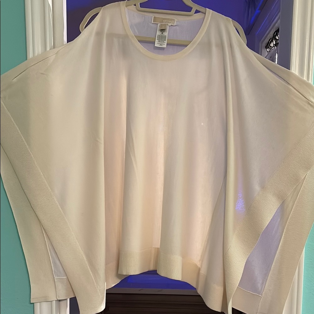 Michael Kors Cream Poncho Sweater with Dramatic Sleeves